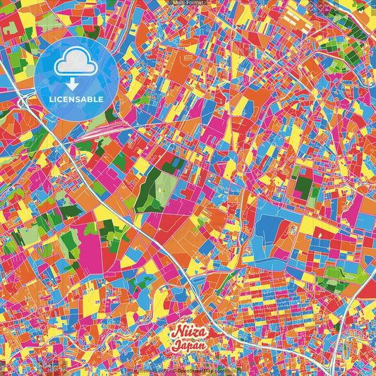 Niiza, Saitama, Japan Crazy Colorful Street Map Poster Template