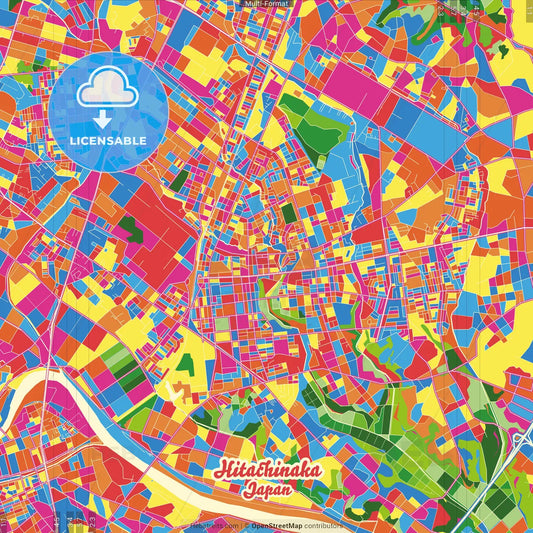 Hitachinaka, Ibaraki, Japan Crazy Colorful Street Map Poster Template