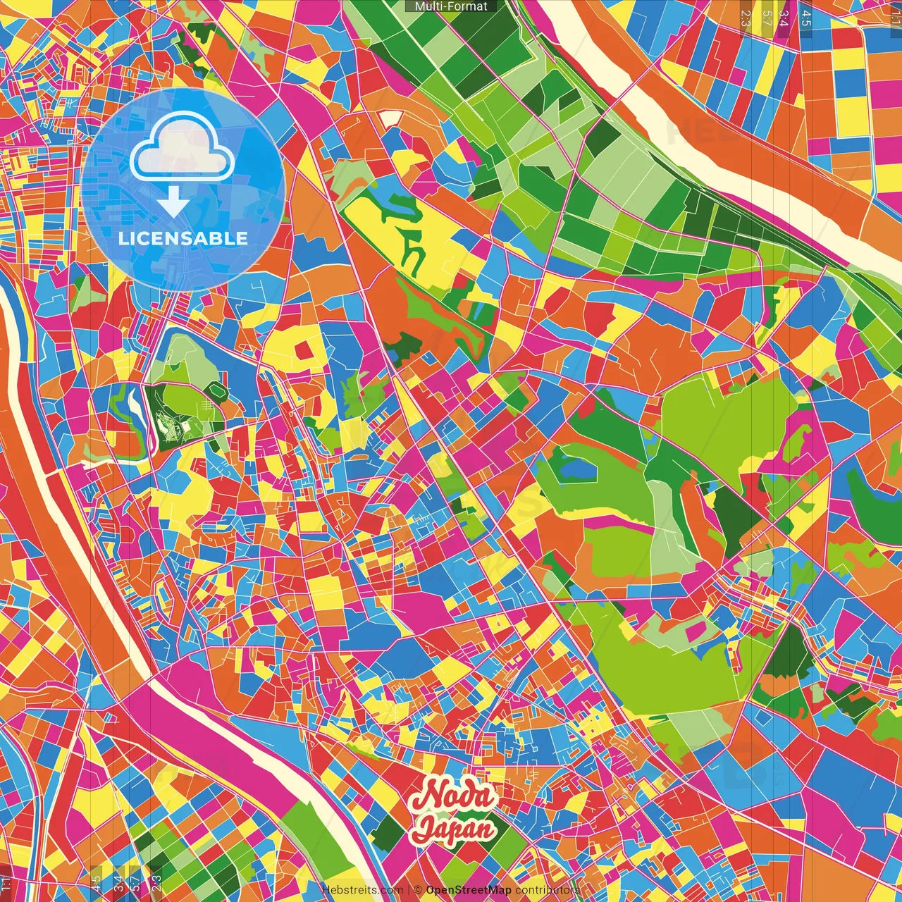 Noda, Chiba, Japan Crazy Colorful Street Map Poster Template