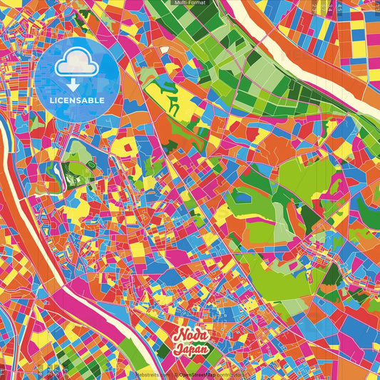 Noda, Chiba, Japan Crazy Colorful Street Map Poster Template