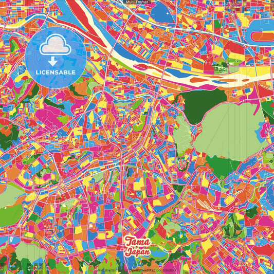 Tama, Tokyo, Japan Crazy Colorful Street Map Poster Template