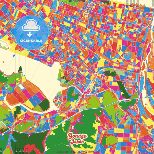 Yonago, Tottori, Japan Crazy Colorful Street Map Poster Template