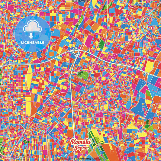 Komaki, Aichi, Japan Crazy Colorful Street Map Poster Template