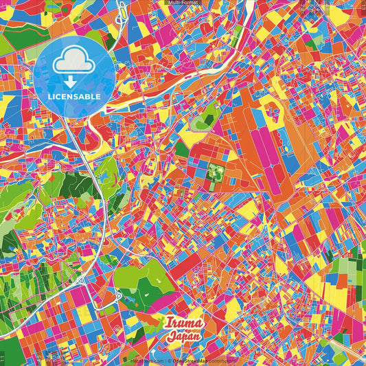 Iruma, Saitama, Japan Crazy Colorful Street Map Poster Template