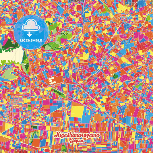 Higashimurayama, Tokyo, Japan Crazy Colorful Street Map Poster Template