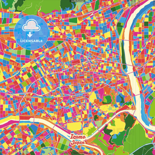 Izumo, Shimane, Japan Crazy Colorful Street Map Poster Template