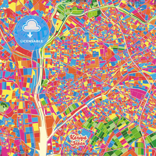 Kariya, Aichi, Japan Crazy Colorful Street Map Poster Template