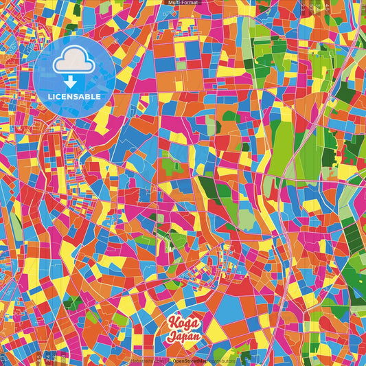 Koga, Ibaraki, Japan Crazy Colorful Street Map Poster Template