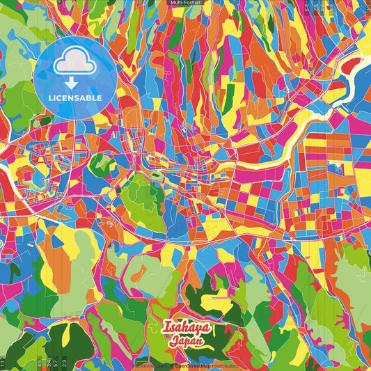 Isahaya, Nagasaki, Japan Crazy Colorful Street Map Poster Template