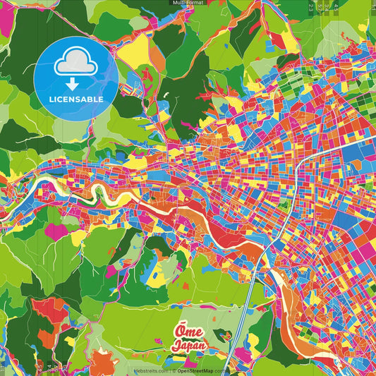 Ōme, Tokyo, Japan Crazy Colorful Street Map Poster Template