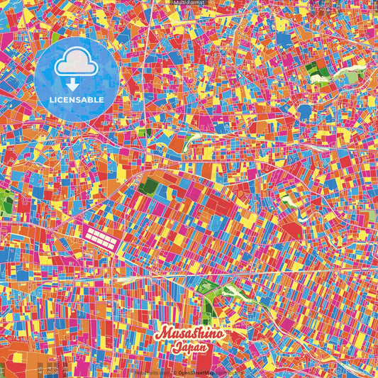 Musashino, Tokyo, Japan Crazy Colorful Street Map Poster Template