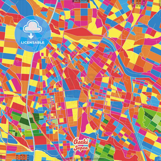 Ōsaki, Miyagi, Japan Crazy Colorful Street Map Poster Template