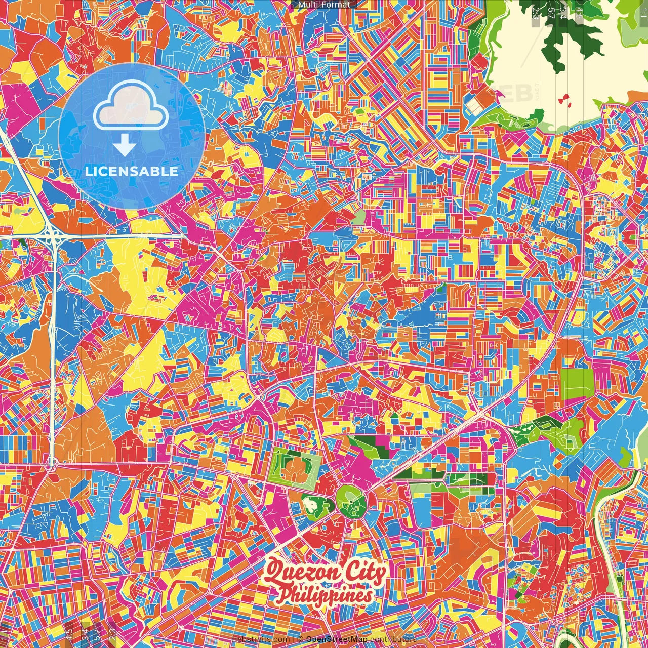 Quezon City, Philippines Crazy Colorful Street Map Poster Template