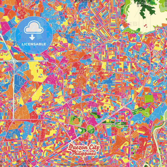 Quezon City, Philippines Crazy Colorful Street Map Poster Template