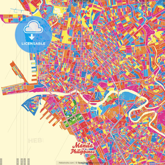 Manila, Philippines Crazy Colorful Street Map Poster Template