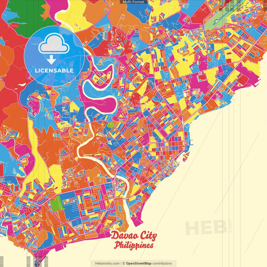 Davao City, Davao del Sur, Philippines Crazy Colorful Street Map Poster Template