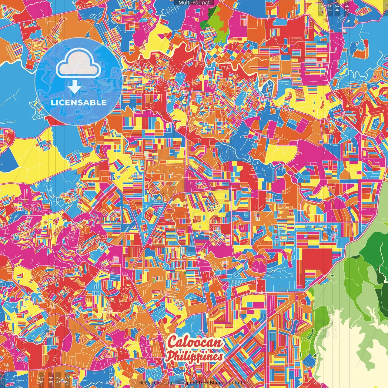 Caloocan, Philippines Crazy Colorful Street Map Poster Template