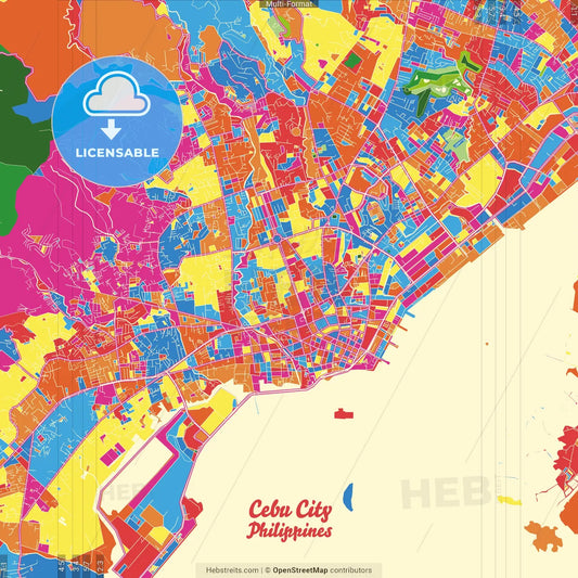 Cebu City, Cebu, Philippines Crazy Colorful Street Map Poster Template