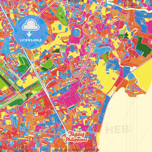 Taguig, Philippines Crazy Colorful Street Map Poster Template