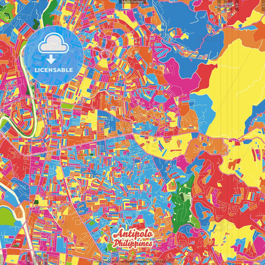 Antipolo, Rizal, Philippines Crazy Colorful Street Map Poster Template