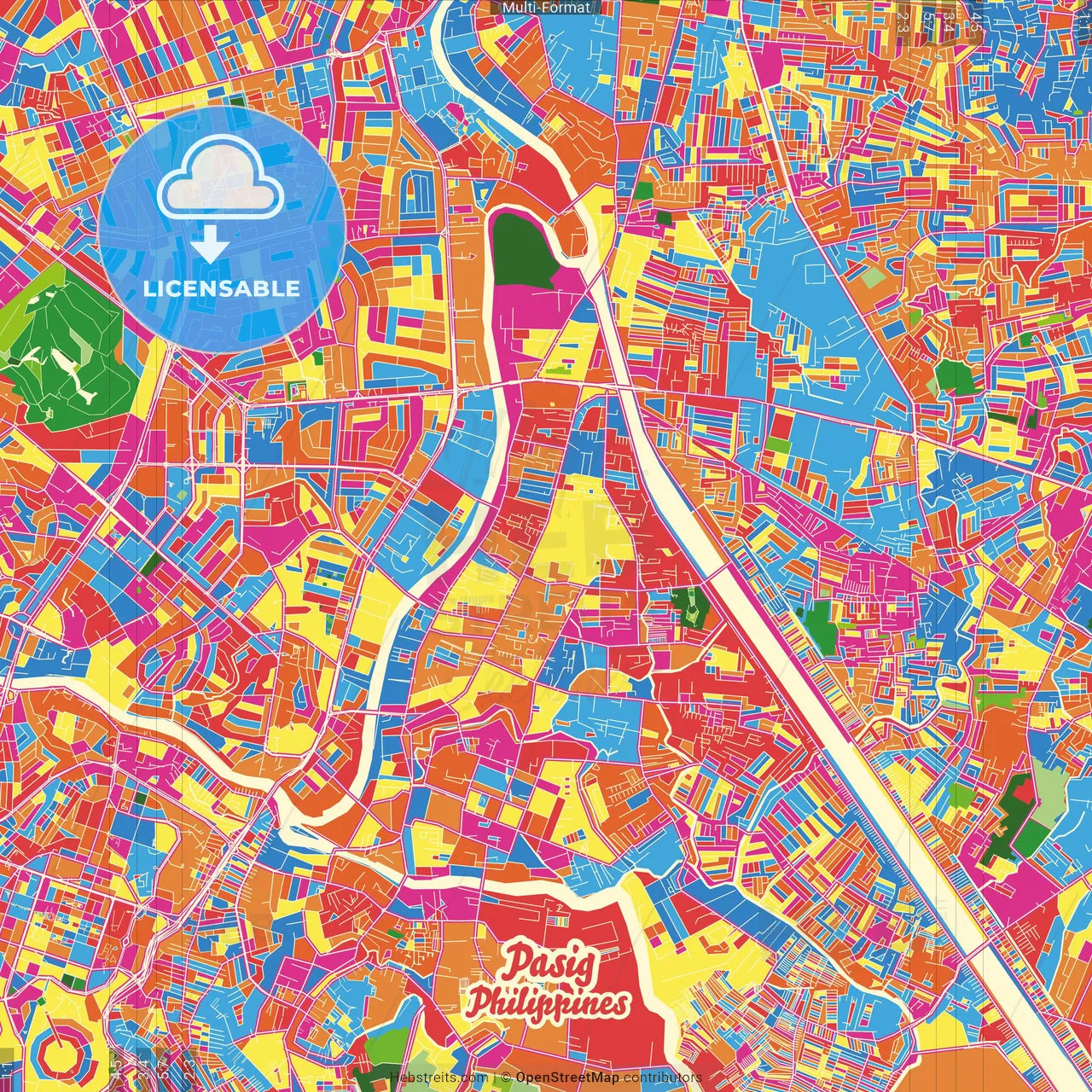 Pasig, Philippines Crazy Colorful Street Map Poster Template