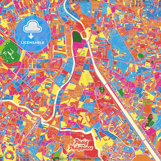 Pasig, Philippines Crazy Colorful Street Map Poster Template