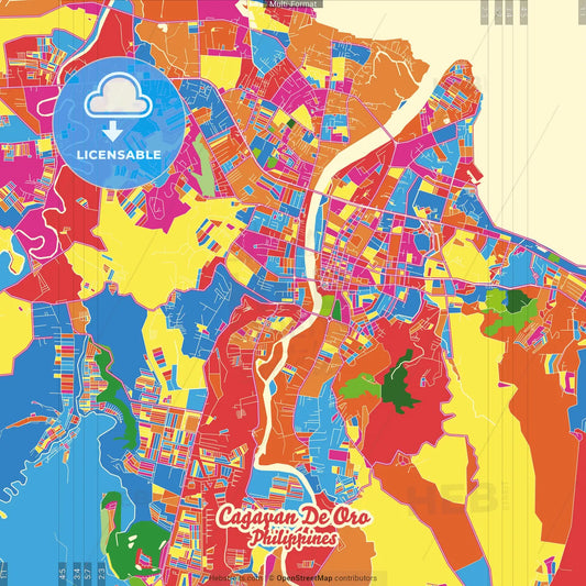 Cagayan de Oro, Misamis Oriental, Philippines Crazy Colorful Street Map Poster Template