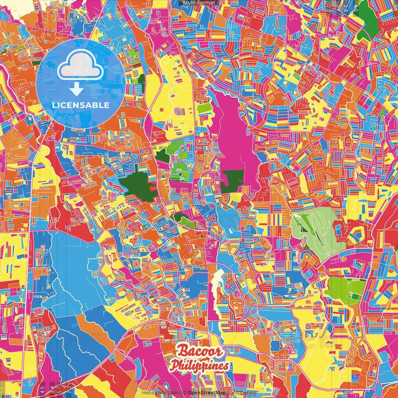 Bacoor, Cavite, Philippines Crazy Colorful Street Map Poster Template
