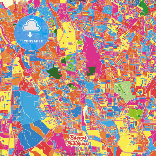 Bacoor, Cavite, Philippines Crazy Colorful Street Map Poster Template
