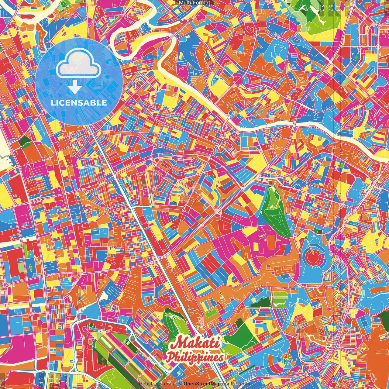 Makati, Philippines Crazy Colorful Street Map Poster Template