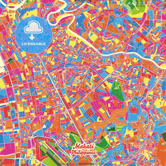 Makati, Philippines Crazy Colorful Street Map Poster Template