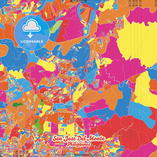 San Jose del Monte, Bulacan, Philippines Crazy Colorful Street Map Poster Template