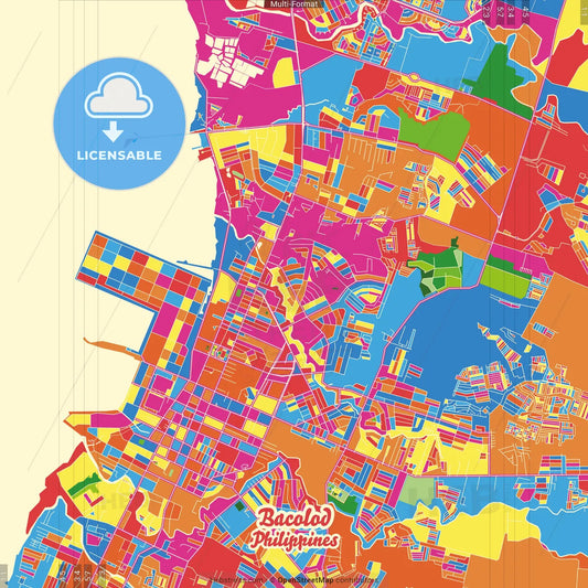Bacolod, Negros Occidental, Philippines Crazy Colorful Street Map Poster Template