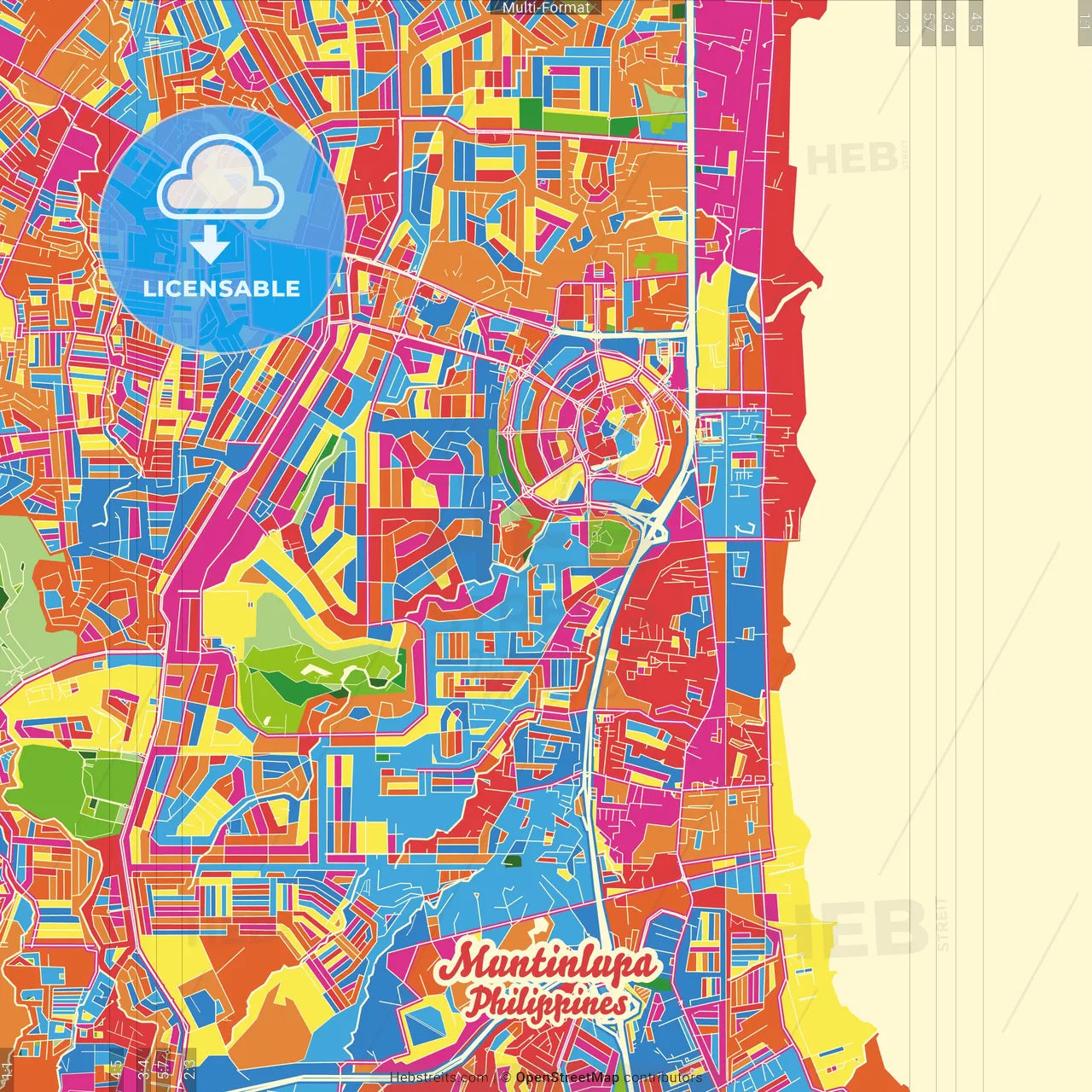 Muntinlupa, Philippines Crazy Colorful Street Map Poster Template