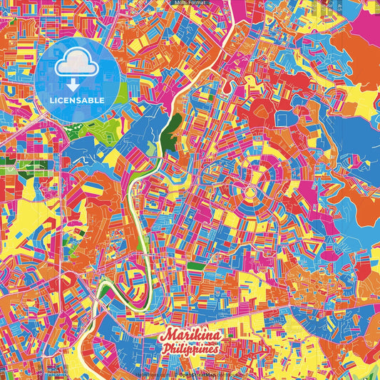 Marikina, Philippines Crazy Colorful Street Map Poster Template