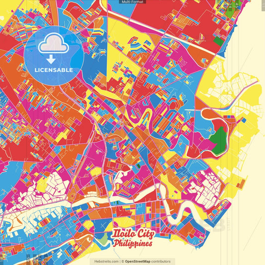 Iloilo City, Iloilo, Philippines Crazy Colorful Street Map Poster Template