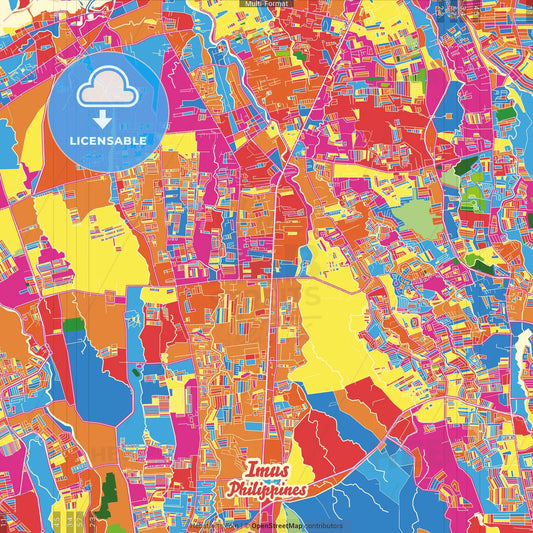 Imus, Cavite, Philippines Crazy Colorful Street Map Poster Template