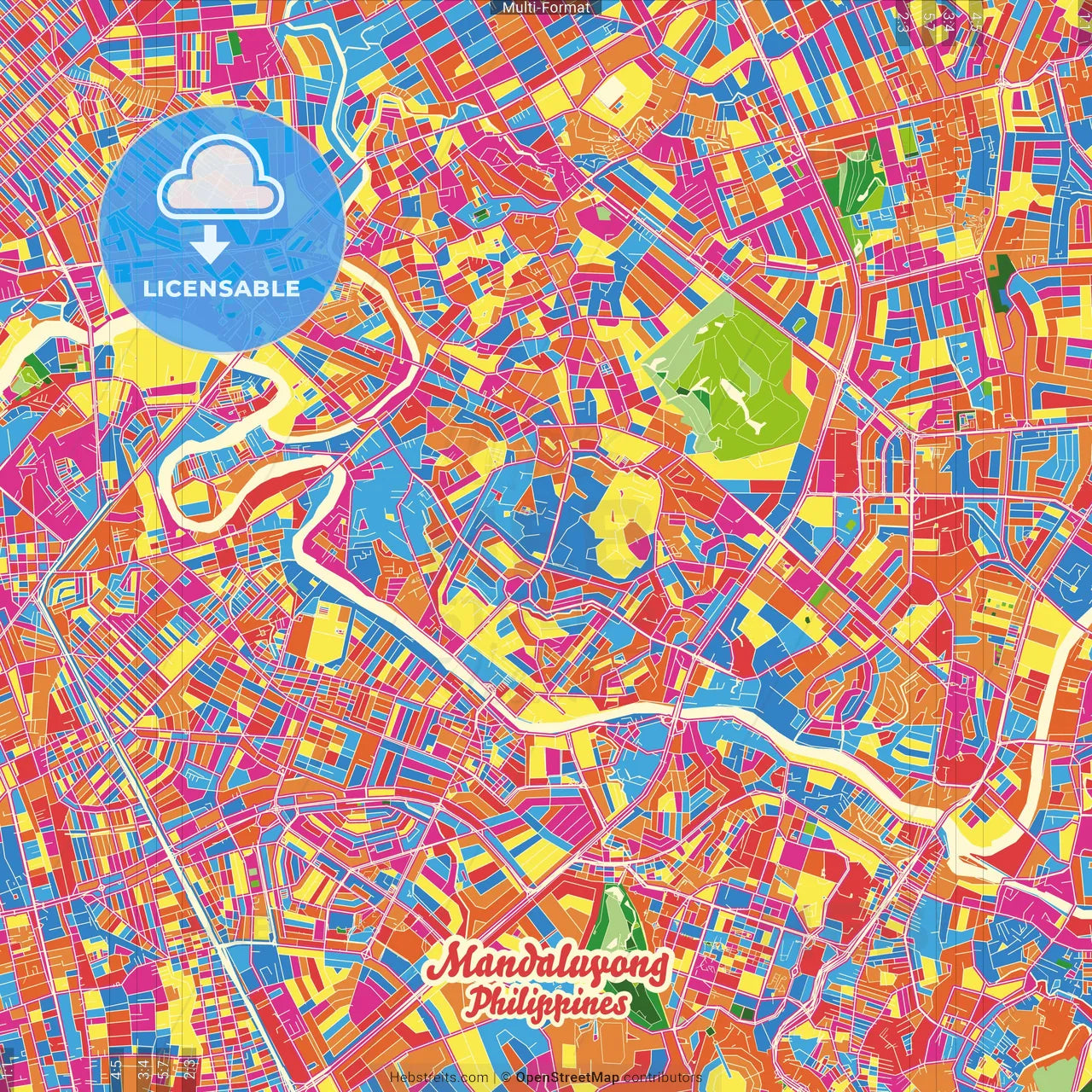 Mandaluyong, Philippines Crazy Colorful Street Map Poster Template
