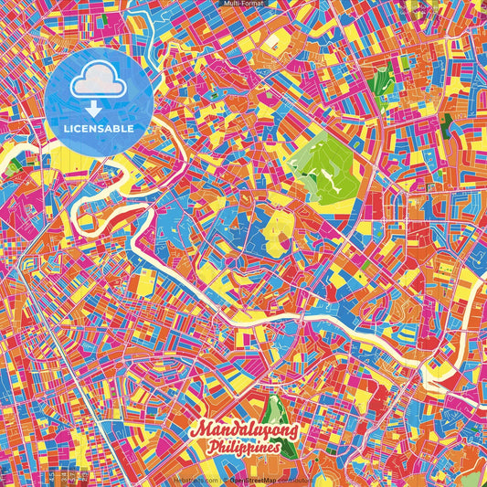 Mandaluyong, Philippines Crazy Colorful Street Map Poster Template