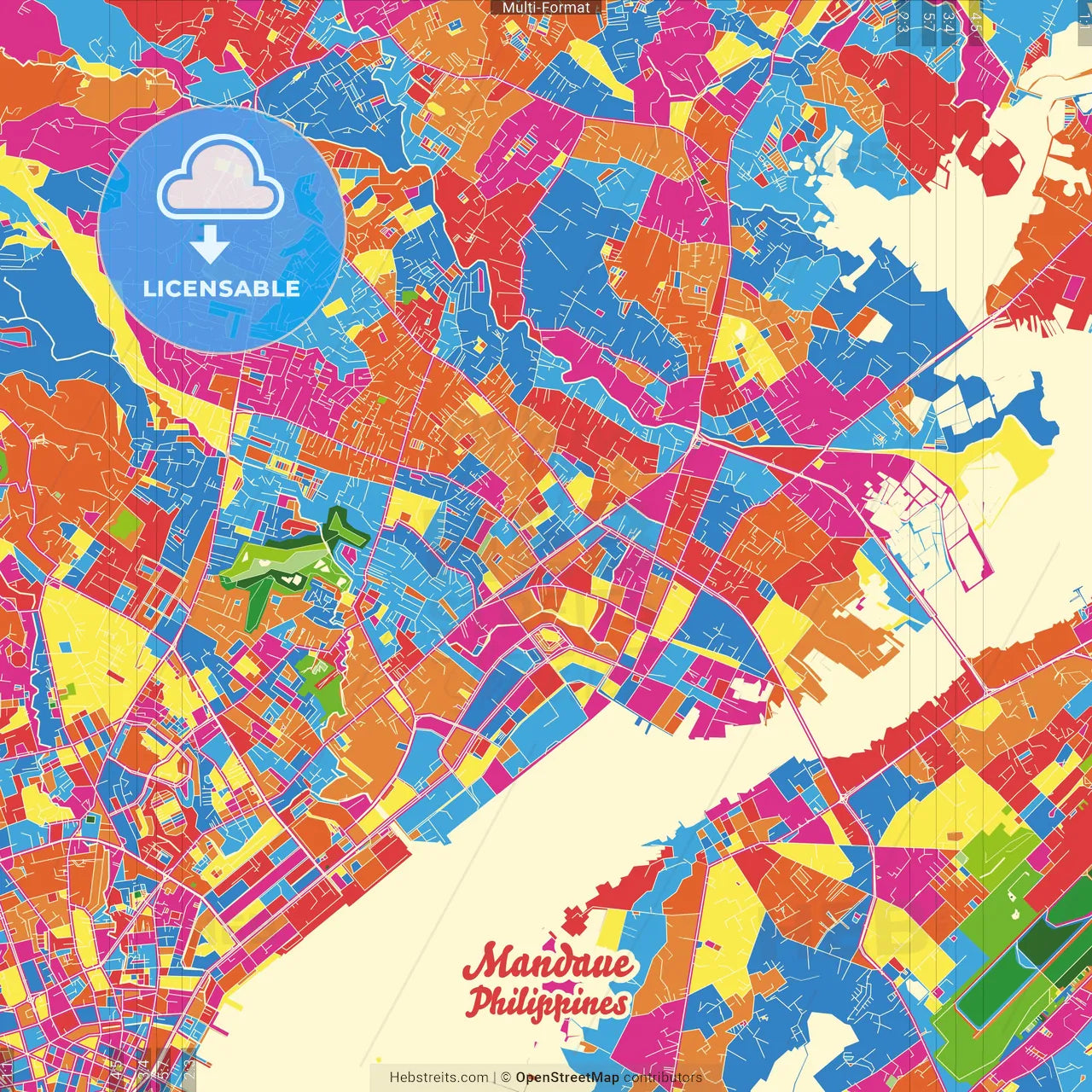 Mandaue, Cebu, Philippines Crazy Colorful Street Map Poster Template