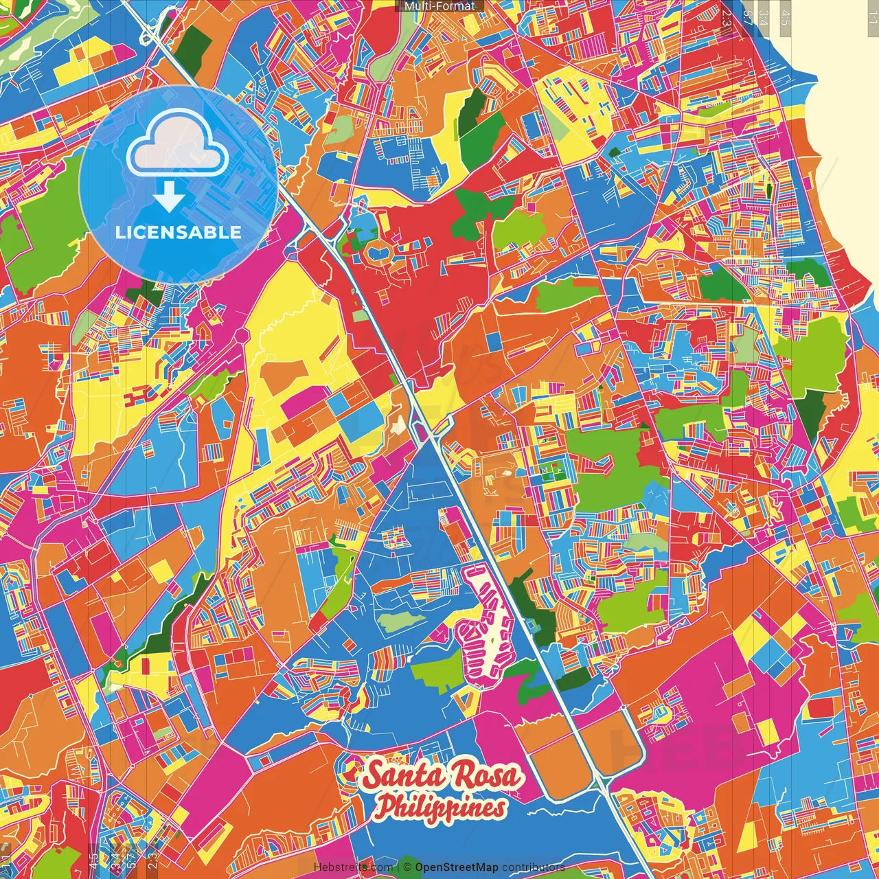 Santa Rosa, Laguna, Philippines Crazy Colorful Street Map Poster Template