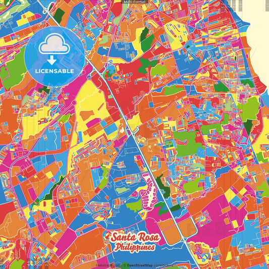 Santa Rosa, Laguna, Philippines Crazy Colorful Street Map Poster Template