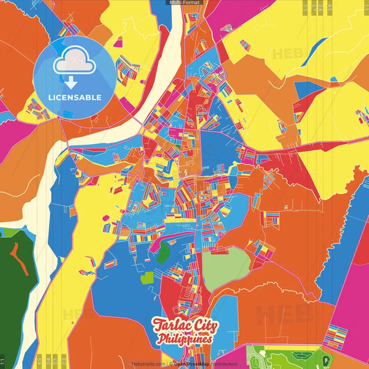 Tarlac City, Tarlac, Philippines Crazy Colorful Street Map Poster Template