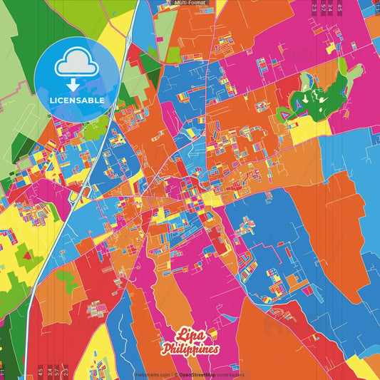 Lipa, Batangas, Philippines Crazy Colorful Street Map Poster Template