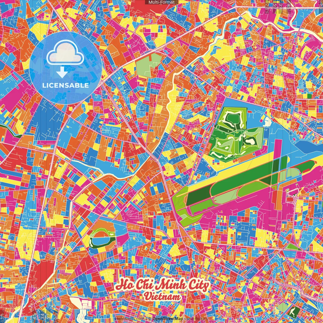 Ho Chi Minh City, Gia Định, Chợ Lớn, Vietnam Crazy Colorful Street Map Poster Template