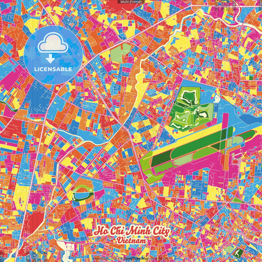 Ho Chi Minh City, Gia Định, Chợ Lớn, Vietnam Crazy Colorful Street Map Poster Template