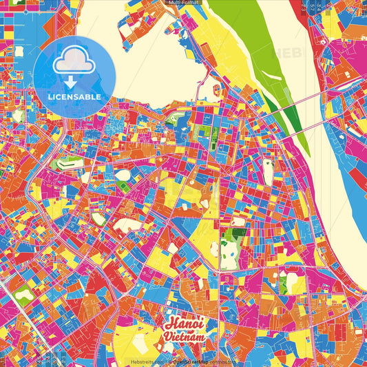 Hanoi, Hà Đông, Hà Tây, Vietnam Crazy Colorful Street Map Poster Template