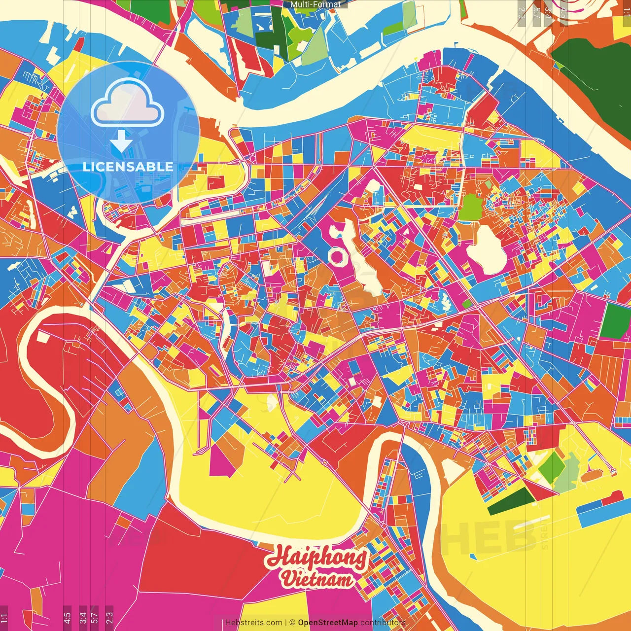 Haiphong, Kiến An, Vietnam Crazy Colorful Street Map Poster Template