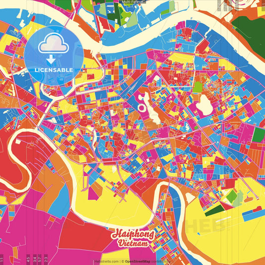 Haiphong, Kiến An, Vietnam Crazy Colorful Street Map Poster Template