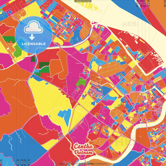 Cantho, Cần Thơ, Vietnam Crazy Colorful Street Map Poster Template